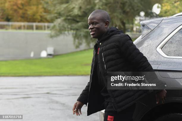 Golo Kante of France arrives ahead of a training session on November 11, 2019 in Clairefontaine, France. France will play against Moldova in their...