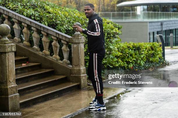 Mike Maignan of France arrives ahead of a training session on November 11, 2019 in Clairefontaine, France. France will play against Moldova in their...