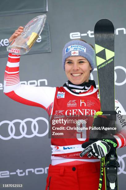 Nicole Schmidhofer of Austria takes 1st place during the Audi FIS Alpine Ski World Cup Women's Downhill on December 7, 2019 in Lake Louise Canada.