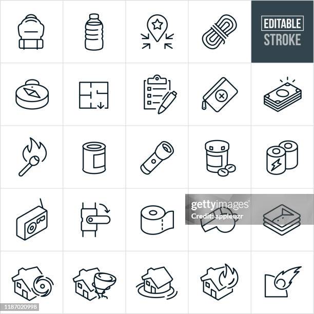 bildbanksillustrationer, clip art samt tecknat material och ikoner med nödberedskap tunna linje ikoner-redigerbar stroke - olyckor och katastrofer