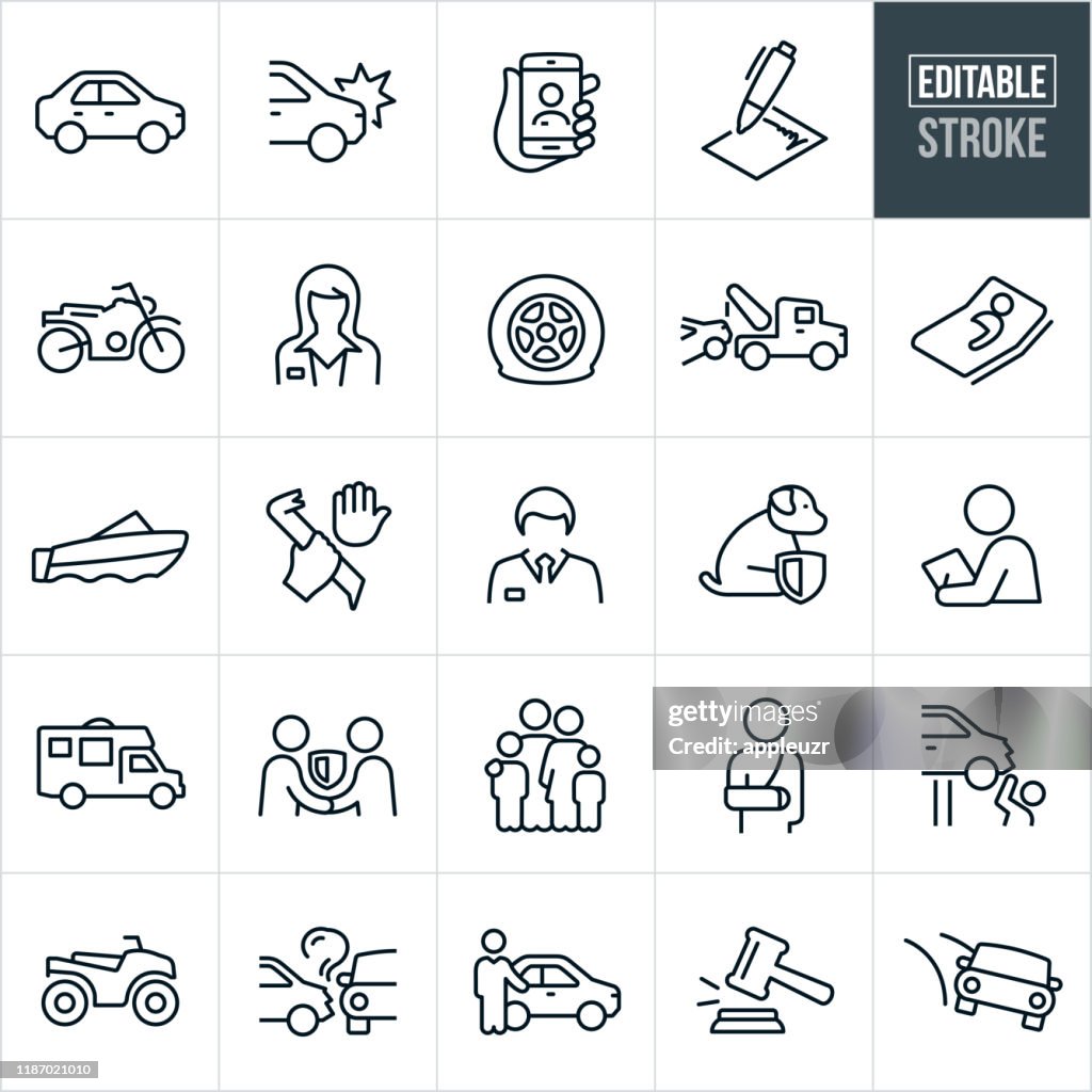 Auto Insurance Thin Line Icons - Ediatable Stroke