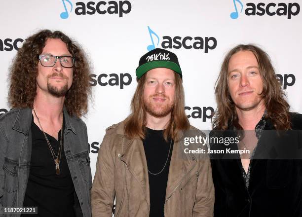 Kelby Ray, Neil Mason and Jaren Johnston of musical group The Cadillac Three attend the 57th Annual ASCAP Country Music Awards on November 11, 2019...