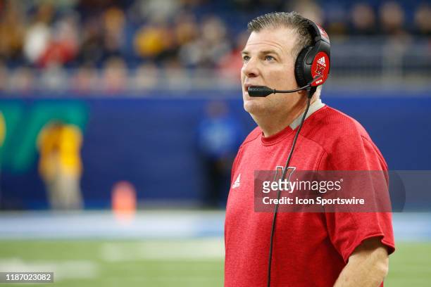 Miami RedHawks head coach Chuck Martin looks at the scoreboard during the Mid-American Conference championship game between the Miami RedHawks and...