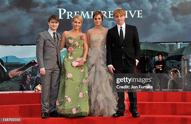 Actor Daniel Radcliffe, writer J.K. Rowling, actress Emma Watson and actor Rupert Grint attend the "Harry Potter And The Deathly Hallows Part 2"...