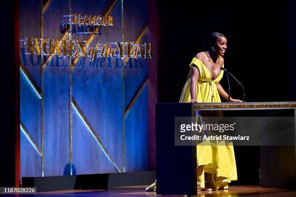 Aja Naomi King speaks onstage during the 2019 Glamour Women Of The Year Awards at Alice Tully Hall on November 11, 2019 in New York City.