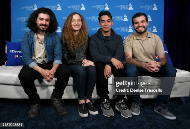 The Latin GRAMMY Cultural Foundation Scholarship recipients Angel Irizarry, Jimena Caballero, Jose Uzcategui and Ruben Portillo attend the Pepsi...