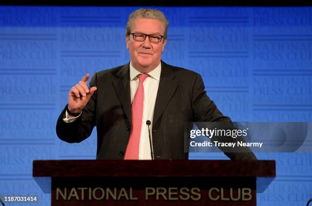 Former Foreign Minister Alexander Downer speaks at National Press Club on November 12, 2019 in Canberra, Australia. Alexander Downer was Australia's...