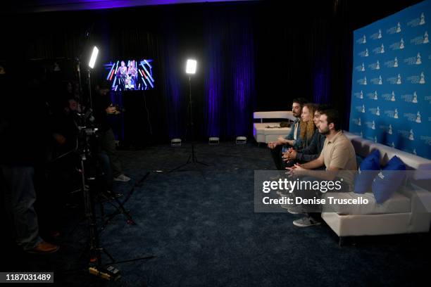 The Latin GRAMMY Cultural Foundation Scholarship recipients Angel Irizarry, Jimena Caballero, Jose Uzcategui and Ruben Portillo attend the Pepsi...