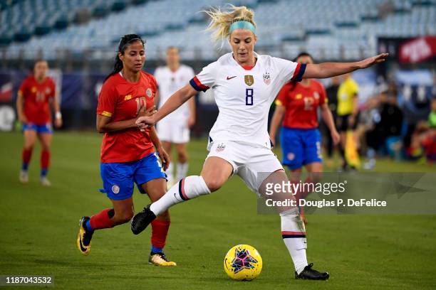 Julie Ertz of the U.S. Woman's national soccer team handles the ball during the first half against the Costa Rica woman"u2019s national soccer team...
