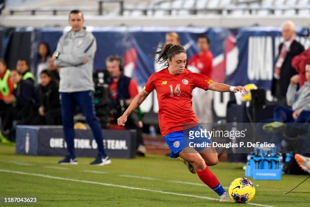 Priscilla Chinchilla of the Costa Rica woman's national soccer team attacks the ball during the first half against the U.S. Woman's national soccer...