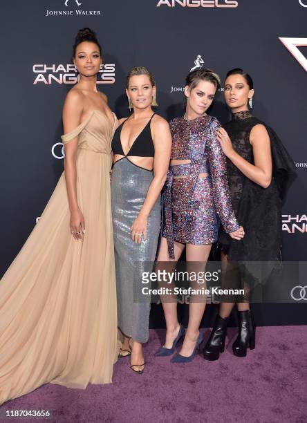 Ella Balinska, Elizabeth Banks, Kristen Stewart, and Naomi Scott attend Audi Arrivals At The World Premiere Of "Charlie's Angels" on November 11,...