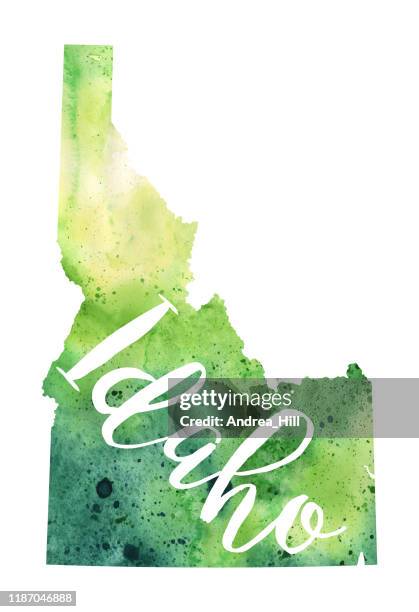 idaho state raster watercolor map illustration - olympic mountains washington state stock illustrations