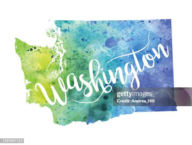 washington state raster watercolor map illustration - olympic mountains washington state stock illustrations