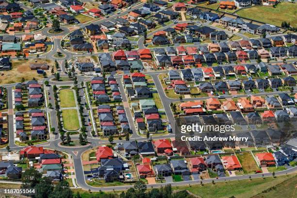 colourful new houses in suburb, suburban streets, city life in sydney, australia, aerial photography - orange new south wales stock pictures, royalty-free photos & images