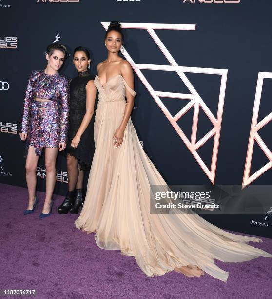 Kristen Stewart, Naomi Scott and Ella Balinska arrives at the Premiere Of Columbia Pictures' "Charlies Angels" at Westwood Regency Theater on...