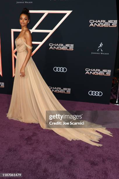 Ella Balinska arrives at the premiere of Columbia Pictures' "Charlie's Angels" at Westwood Regency Theater on November 11, 2019 in Los Angeles,...