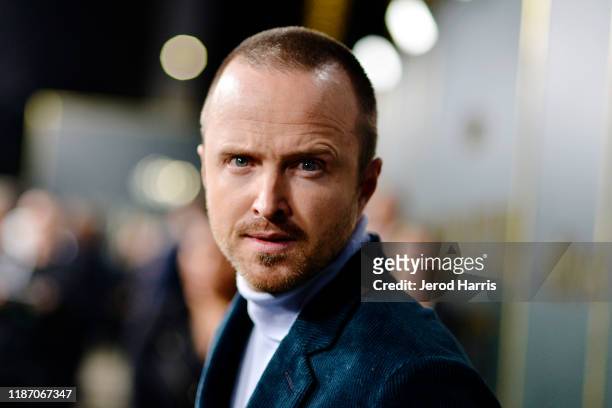 Aaron Paul arrives at the premiere of Apple TV+'s 'Truth Be Told' at AMPAS Samuel Goldwyn Theater on November 11, 2019 in Beverly Hills, California.