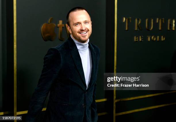 Aaron Paul attends the Premiere Of Apple TV+'s "Truth Be Told" at AMPAS Samuel Goldwyn Theater on November 11, 2019 in Beverly Hills, California.