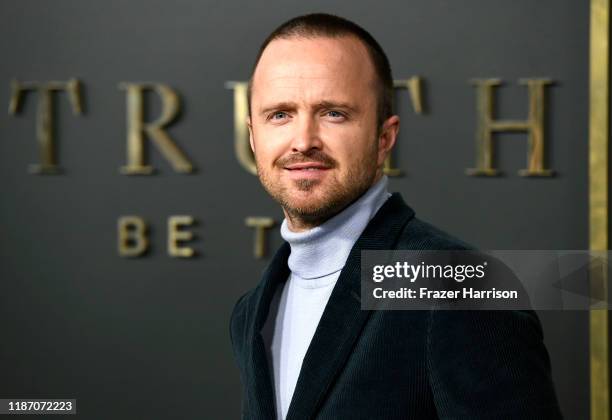Aaron Paul attends the Premiere Of Apple TV+'s "Truth Be Told" at AMPAS Samuel Goldwyn Theater on November 11, 2019 in Beverly Hills, California.