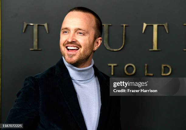 Aaron Paul attends the Premiere Of Apple TV+'s "Truth Be Told" at AMPAS Samuel Goldwyn Theater on November 11, 2019 in Beverly Hills, California.