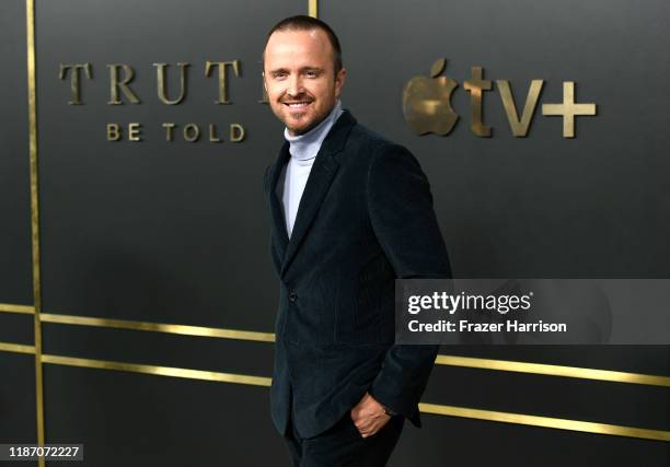 Aaron Paul attends the Premiere Of Apple TV+'s "Truth Be Told" at AMPAS Samuel Goldwyn Theater on November 11, 2019 in Beverly Hills, California.