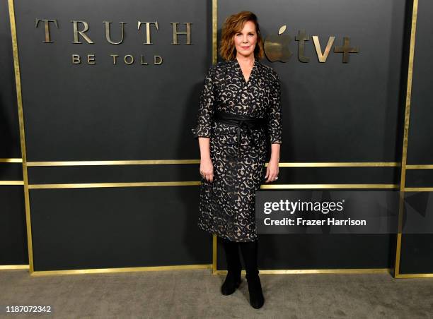 Elizabeth Perkins attends the Premiere Of Apple TV+'s "Truth Be Told" at AMPAS Samuel Goldwyn Theater on November 11, 2019 in Beverly Hills,...