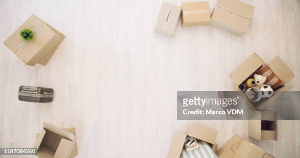 and so begins a fresh start - cardboard box top view stock pictures, royalty-free photos & images
