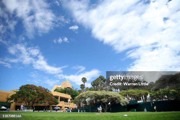 Players practice in the shadow of the Cascades Hotel ahead of the Nedbank Golf Challenge hosted by Gary Player at the Gary Player CC on November 12,...