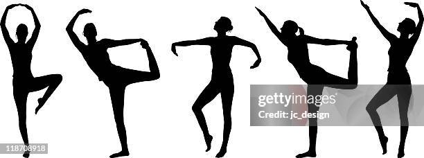 ilustraciones, imágenes clip art, dibujos animados e iconos de stock de siluetas sanos - stretching silhouette