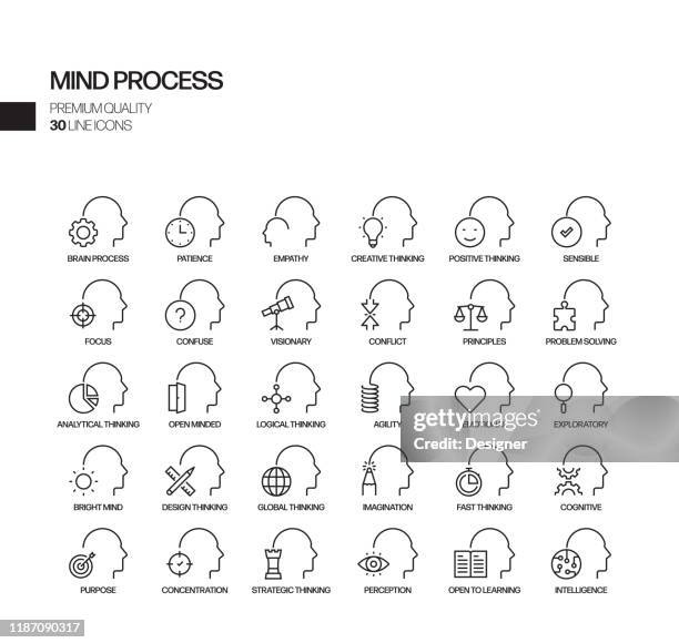 simple set of mind process related vector line icons. outline symbol collection. - multitasking stock illustrations