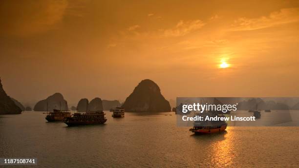 ha long bay at dusk, vietnam - halong bay stock pictures, royalty-free photos & images