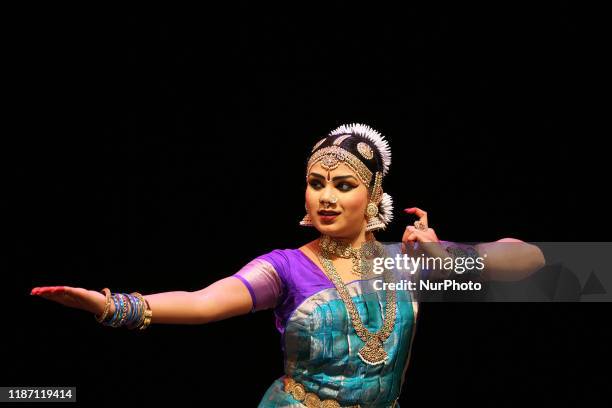 Tamil Bharatnatyam dancer performs an expressive dance during her Arangetram on 21 Septemeber 2019 in Scarborough, Ontario, Canada. The Bharatnatyam...