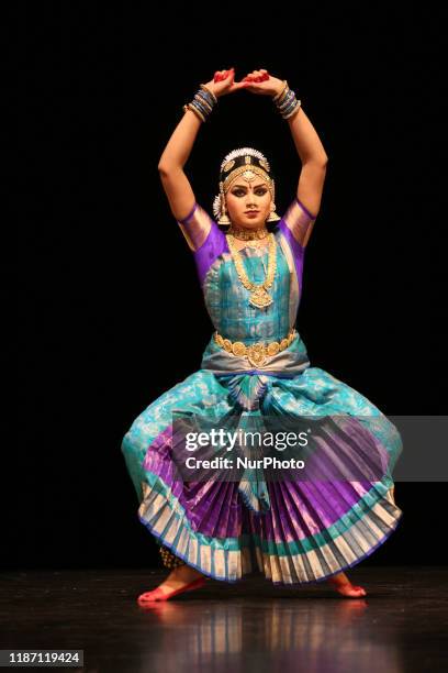 Tamil Bharatnatyam dancer performs an expressive dance during her Arangetram on 21 Septemeber 2019 in Scarborough, Ontario, Canada. The Bharatnatyam...