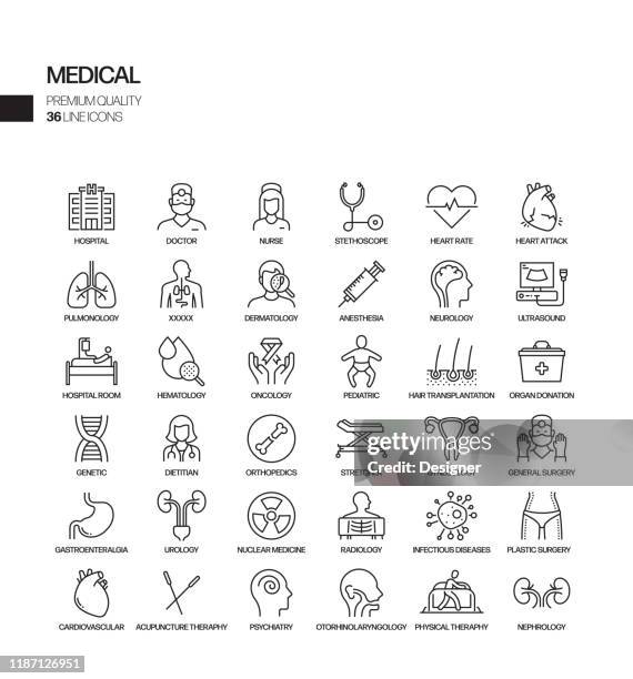 医療と健康に関連するベクトルラインアイコンのシンプルなセット。アウトライン記号コレクション。 - 関節炎点のイラスト素材／クリップアート素材／マンガ素材／アイコン素材
