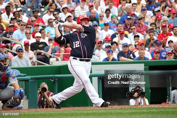 Matt Stairs of the Washington Nationals bats against the Chicago Cubs at Nationals Park on July 4, 2011 in Washington, DC. The Washington Nationals...