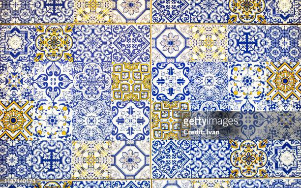full frame of texture, colorful wall tiles - moroccan tile stock pictures, royalty-free photos & images