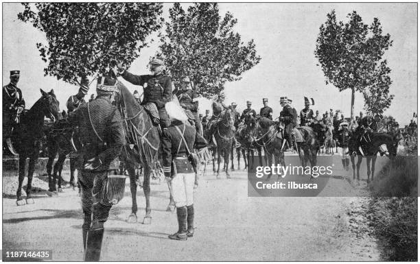 antique photo: military maneuver - marching exercise stock illustrations
