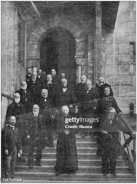 antique photo: building of sacre coeur de paris - coeur stock illustrations