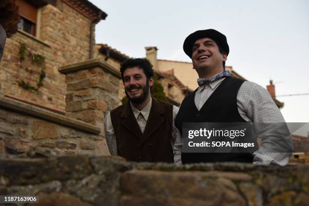 Men dressed in traditional costumes during the live nativity scene in the small village of Oncala, north of Spain. Villagers of the Spanish village...
