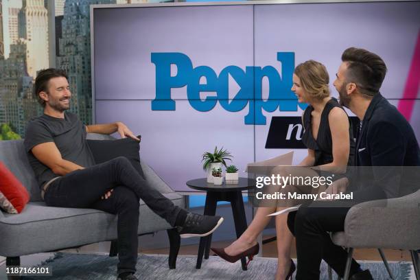 People Now hosts Andrea Boehlke and Jeremy Parsons interview Brandon Jenner at People Now Studios on November 12, 2019 in New York, United States.