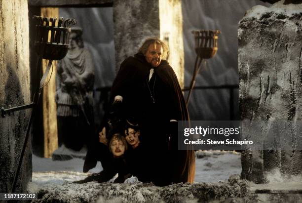 View of Welsh actor Anthony Hopkins in a scene from the film 'Bram Stoker's Dracula' , California, 1991.