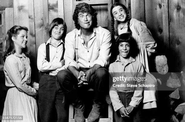 Portrait of members of the cast of the tv show 'Little House on the Prairie' as they make faces for the camera, California, 1978 or 1979. Pictured...