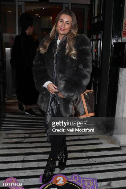 Dani Dyer seen at BBC Radio 2 for the Children in Need 'The Great Ka-RA-oke Challenge' on November 12, 2019 in London, England.