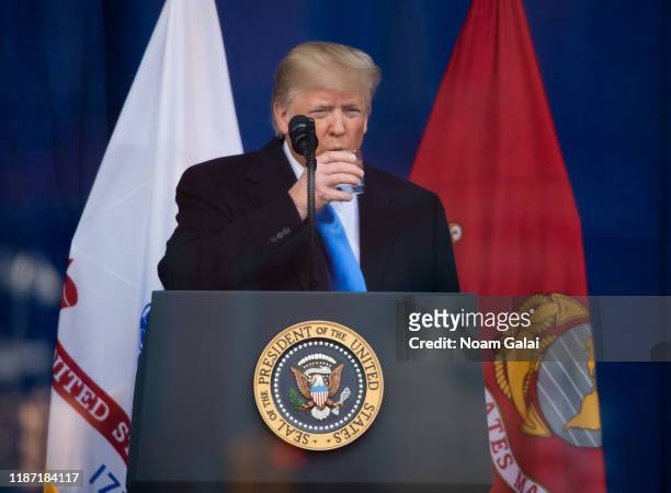 President Donald Trump speaks during the Veterans Day Parade opening ceremony on November 11, 2019 in New York City.