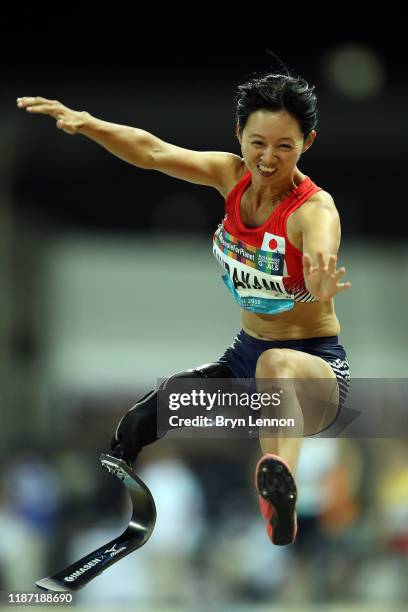 Sayaka Murakami of Japan competes in the Women's Long Jump T63 during Day Six of the IPC World Para Athletics Championships 2019 Dubai on November...