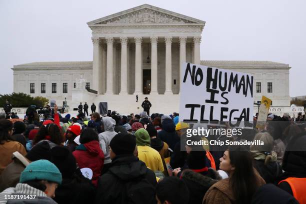 Hundreds of people gather outside the U.S. Supreme Court to rally in support of the Deferred Action on Childhood Arrivals program as the court hears...