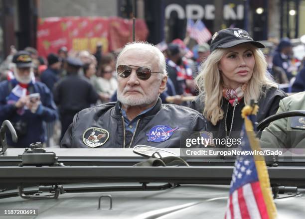 Buzz Aldrin, Apollo 11 astronaut, during a parade to celebrate Veterans' Day on Fifth Avenue in New York City, November 11, 2019.