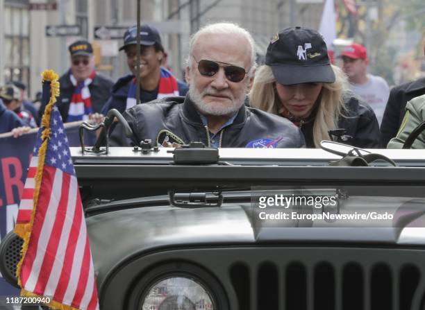 Buzz Aldrin, Apollo 11 astronaut, during a parade to celebrate Veterans' Day on Fifth Avenue in New York City, November 11, 2019.