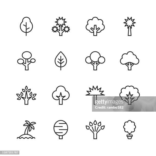 tree line icons. editable stroke. pixel perfect. for mobile and web. contains such icons as tree, forest, nature, outdoors, environment, ecology. - tree stock illustrations