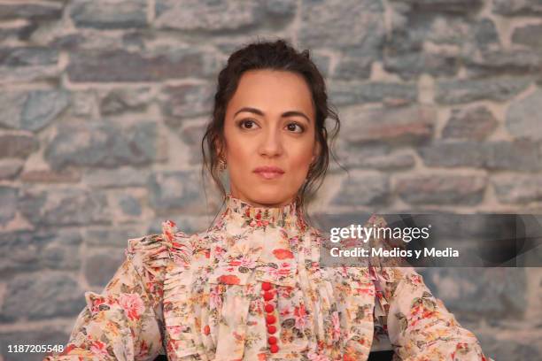 Mayra Hermosillo looks on during the presentation of the TV show 'Narcos''s all season will be aired on A&E at Four Seasons Hotel Mexico City on...